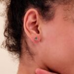 18k Solid Gold Pear Cut Emerald Diamond Stud Earrings - Image 5