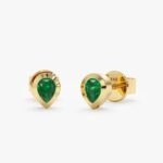 14K Solid Gold Pear Cut Emerald Studs - Image 2
