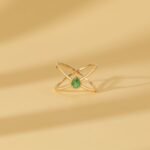 18K Solid Gold Pear Cut Emerald X Ring - Image 3