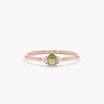 18K Solid Gold Petite Peridot Natural Diamonds Engagement Ring - Image 4