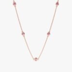 18k Solid Gold Pink Sapphire Station Necklace - Image 4