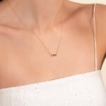 18k Gold Rainbow Sapphire Bar Necklace - Image 4