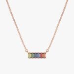 18k Gold Rainbow Sapphire Bar Necklace - Image 3