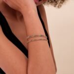 18k Solid Gold Rainbow Sapphire Cuban Chain Bracelet - 5 mm - Image 3