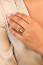 18K Solid Gold Rose Quartz Art Deco Ring - Image 7