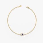 18k Solid Gold Sapphire and Diamond Hamsa Bracelet In Gold - Image 3