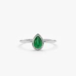 18K Solid Gold Single Pear-Cut Emerald Ring - Image 3