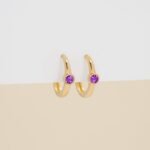 18k Solid Gold Amethyst Huggies - Image 7