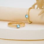 18k Solid Gold Aquamarine Huggies - Image 6