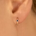 18k Solid Gold Blue Sapphire Huggies - Image 4