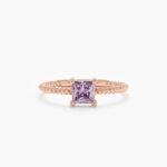 18K Solid Gold Square Amethyst Ring - Image 2