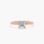 18K Solid Gold Square Aquamarine Ring - Image 6