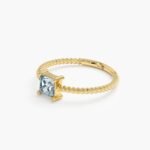 18K Solid Gold Square Aquamarine Ring - Image 5