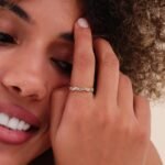 18K Solid Gold Stacked White Natural Diamond Baguette Ring - Image 3