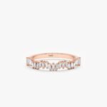 18K Solid Gold Stacked White Natural Diamond Baguette Ring - Image 4