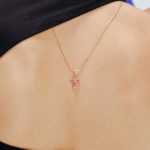 14K Solid Gold Pink Sapphire Cross Pendant - Image 2
