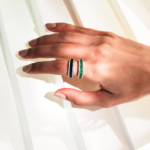 18K Solid Gold Emerald Half Eternity Band - Image 2