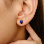 14K Solid Gold Lapis Lazuli Earrings - Image 2