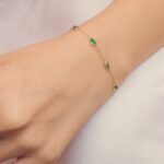 18k Solid Gold Natural Emerald Station Bracelet - Image 2