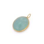 14K Solid Gold Opaque Cabochon Aquamarine Pendant - Image 2