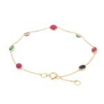 14K Solid Gold Ruby Emerald and Blue Sapphire Gemstone Bracelet - Image 3