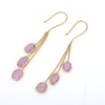 18k Solid Gold Pink Sapphire Dangle Earrings - Image 4