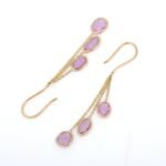 18k Solid Gold Pink Sapphire Dangle Earrings - Image 2