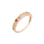 14K Solid Gold Rainbow Sapphire Ring - Image 2