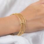 18k Solid Gold with Multi Gemstone Bangle - Image 2