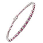 18k Solid Gold Ruby Diamond Tennis Bracelet - Image 3