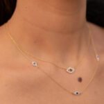 14K Solid Gold Blue Sapphire Evil Eye Necklace - Image 2