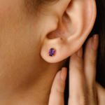 18k Solid Gold Amethyst Studs - Image 2