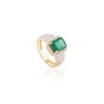 18K Solid Gold Rare Emerald Diamond Solitaire Ring - Image 3