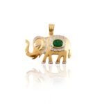 14K Solid Gold Majestic Elephant Emerald Diamond Pendant