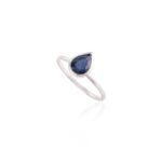 18K Solid Gold Pear Cut Blue Sapphire Ring - Image 4