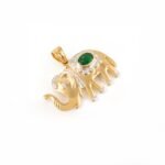 14K Solid Gold Majestic Elephant Emerald Diamond Pendant - Image 4
