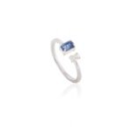 14K Solid Gold Blue Sapphire & Diamond Open Ring - Image 3
