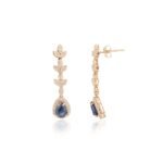 18k Solid Gold Blue Sapphire Diamond Dangle Earrings - Image 3