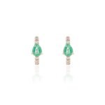 18k Solid Gold Emerald Diamond Helix Cuff Earrings