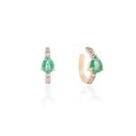 18k Solid Gold Emerald Diamond Helix Cuff Earrings - Image 3