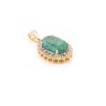 14K Gold Emerald Halo Diamond Pendant - Image 3