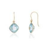 14K Solid Gold Blue Topaz Dangle Earring - Image 5