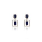 14K 純金長方形切割藍寶石吊墜耳環