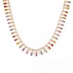 14K Solid Gold Multi Sapphire Choker Necklace - Image 4