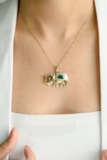 14K Solid Gold Majestic Elephant Emerald Diamond Pendant - Image 5