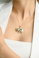 14K Solid Gold Majestic Elephant Emerald Diamond Pendant - Image 2