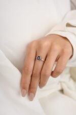 18K Solid Gold Pear Cut Blue Sapphire Ring - Image 3
