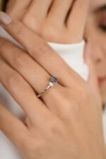 14K Solid Gold Blue Sapphire & Diamond Open Ring - Image 6