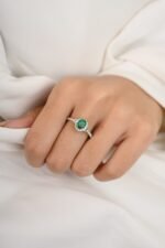14K Solid Gold Emerald Diamond Statement Ring - Image 2
