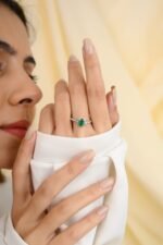 14K Solid Gold Emerald Diamond Statement Ring - Image 4